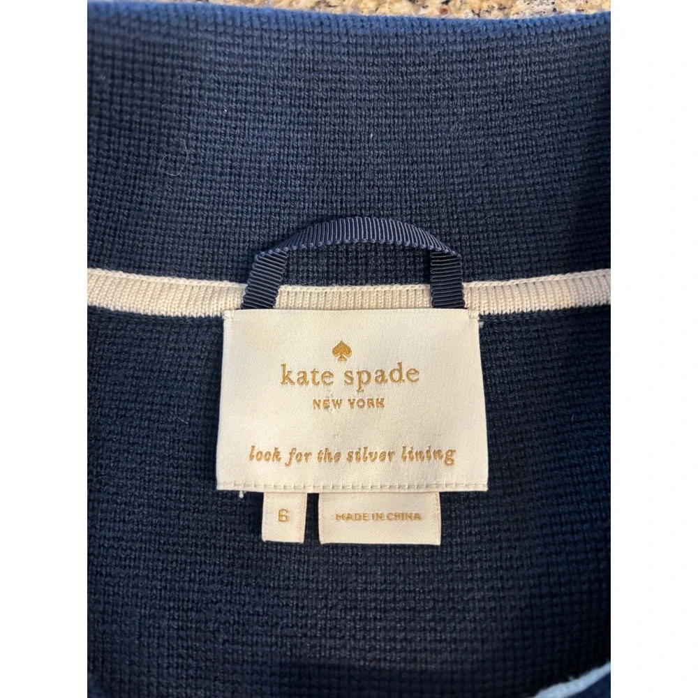 Kate Spade Mayson Sweater Navy Cream‎ Wool Blend Contrast Trim Knit 6 Old Money
